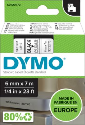 DYMO D1 - Standardetiketten - Schwarz auf Transparent - 6mm x 7m, Schwarz auf transparent, Polyester, Belgien, -18 - 90 °C, DYMO, LabelManager, LabelWriter 450 DUO - Image 12