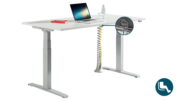 Schreibtisch, elektrisch höhenverstellbar, rechteckig, B 1600 mm, T-Fuß,  lichtgrau/weissalu günstig kaufen
