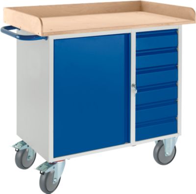 Rollcart Montagewagen Mit Holzrand, 6 Schubladen Und Stahlschrank - Bild 3