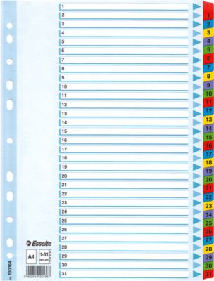 Esselte Mylar Indices & Dividers, Numerischer Registerindex, Karton, Mehrfarbig, A4, 225 mm, 297 mm - Image 7