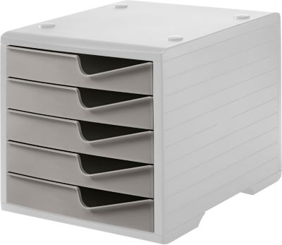 Styro Schubladenbox styroswing - 5 Schubfächer - Grau - B 270 x T 340 x H 255 mm - Auszugsperre & Griffmulde - Stapelbar - Bild 4