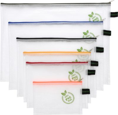 FolderSys Reißverschlussbeutel A4-B6, 6 Stück, Transparent, PVC-frei, mit Halteschlaufe - Bild 3