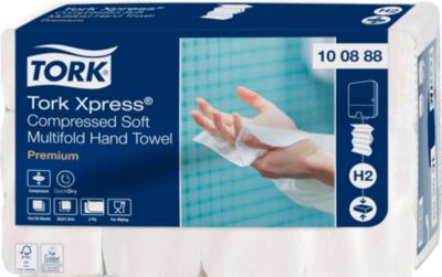 Tork Premium H2 M-Fold 2-lagige, komprimierte Handtücher aus Frischfaser, weiß - (12 Packungen x 170 Stück) - Image 5