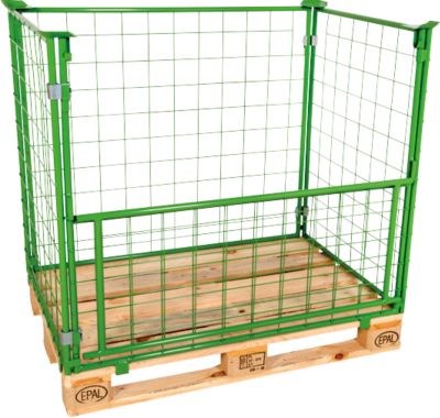 Gitteraufsatzrahmen für Europaletten - Stapelbar mit Klappe - Stahl, Maigrün RAL 6017 - L 800 x B 1200 x H 800 mm - Image 4
