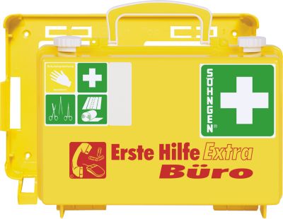 Soehngen Erste Hilfe-Koffer EXTRA BÜRO - Leuchtgelb mit Reflektionsstreifen - ABS-Kunststoff Behälter mit Wandhalterung - DIN 13157 Füllung - Bild 4