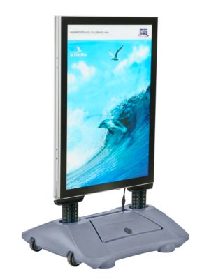 LED Kundenstopper WindPro A1 beidseitig wetterfest mit Rollen grau 650-1300 Lux Polycarbonat