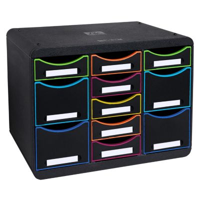 Exacompta Schwarz|Bunt 313914D Ablagebox Harlekin Aus Recycling-Kunststoff Mit 11 Individuell Platzierbaren Schubladen. Schubladenbox Im Querformat Für Mehr Ordnung. Store Box Multi Blauer Engel - Image 3