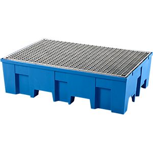 Auffangwanne, für 2 Fässer à 200 l, unterfahrbar, B 865 x T 1245 x H 350 mm, mit oder ohne