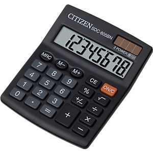 Citizen Taschenrechner SDC 805BN semi, 8-stellige LCD-Anzeige, Batterie und Solar