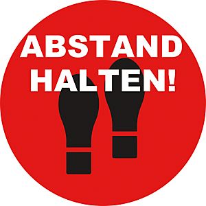 Folienaufkleber Abstand halten, Fußbodenfolie/Laminat, selbstklebend, Digitaldruck, Ø 300 mm, rot