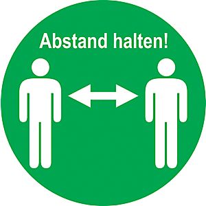 Folienaufkleber Abstand halten, selbstklebend, Digitaldruck, Ø 300 mm, grün/weiß