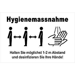Folienaufkleber Hygienemaßnahme, selbstklebend, Digitaldruck, L 300 x B 200 mm, schwarz/weiß