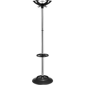 Garderobenständer Helix, 10 Haken, Schirmhalter & Tropfmulde, H 1640 x ø 400 mm, Metall,