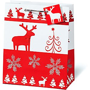 Geschenktasche Christmas Red & White, im Buchformat, mit Trageband, 6 Stück