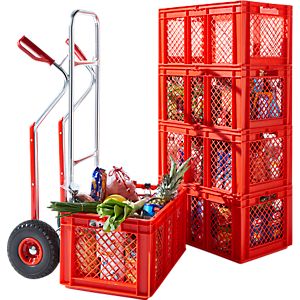 Komplettangebot Aluminium Sackkarre & 5 x Euro Box Serie EF 6321, PP, Inhalt 63,7 l, bis 20 kg,