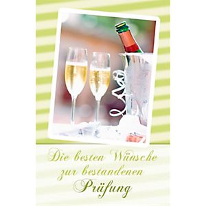 LUMA Doppelkarte Prüfung, Motiv Sektgläser, Innenseite geraut, mit Umschlag