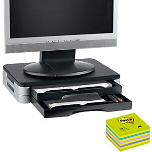 Monitor-/Printer-Stand + Post-itÂ® WÃ¼rfel neongrÃ¼n 76x76 mm, GRATIS