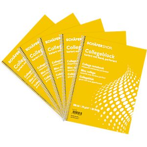 SCHÄFER SHOP Collegeblöcke CLIP, DIN A4, 80 Blatt, 5 Stück, weiß