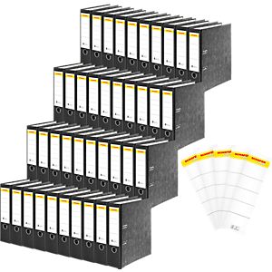 SCHÄFER SHOP Standardordner, DIN A4, 80 mm, mit Griffloch, schwarz, 40 Stück + GRATIS 40
