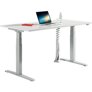 Schreibtisch, elektrisch höhenverstellbar, rechteckig, B 1600 mm, T-Fuß, lichtgrau/weissalu +