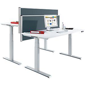 Schreibtisch MODENA FLEX, elektr. höhenverstellbar, Rechteck, T-Fuß, 1600 x 645-1290 mm, Trennwand