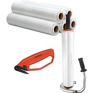 SET Stretchen, 6 Rollen Stretchfolie + 1 Handwickelgerät + 1 Folienschneider GRATIS