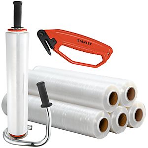 SET Stretchen, 6 Rollen Stretchfolie + 1 Handwickelgerät + 1 Folienschneider GRATIS
