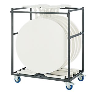 Setangebot 1 Transportwagen und 5 Stehtische, klappbare Tische, weiß und grau