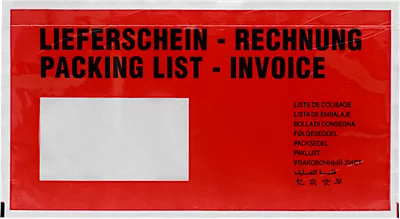 Documenthoesje leveringsbon/factuur, DIN lang, zelfklevend, PCR polyetheen, rood, 250 stuks