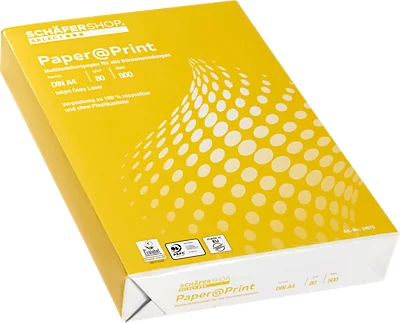 Papier copieur Paper@Print - format A4 - 80 g/m² - blanc - 1 carton = 10 x 500 feuilles - notre marque Schäfer Shop Select