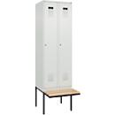  Kleiderspind C+P Evolo Plus, 2 Abteile à 300 mm Breite, schwebende Sitzbank, B 600 x T 815 x H 2120 mm, Zylinder, lichtgrau/lichtgrau