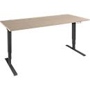  Schäfer Shop Genius bureau AERO FLEX, elektrisch in hoogte verstelbaar, rechthoekig, C-voet, B 1800 x D 800 x H 700-1200 mm, eiken/zwart + memorypanel