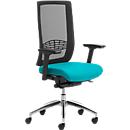 Siège de bureau WIKI, avec accoudoirs, dossier en maille, structure en aluminium poli, turquoise
