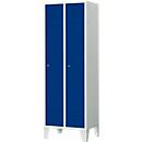 2-compartimentenkast, B 600 x H 1800 mm, cilinderslot, lichtgrijs/gentiaanblauw