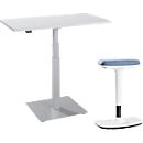 2-delige bureaumeubelset, monokolom bijzettafel Start Off, elektrisch in hoogte verstelbaar, aluminium lichtgrijs/wit + stahulp Timmi 