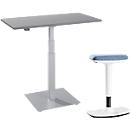 2-tlg. Büromöbel-Set, Monosäulen-Beistelltisch Start Off, elektrisch höhenverstellbar, graphit/weißaluminium 