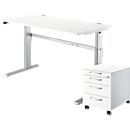 2-tlg. Büromöbel-Set, Schreibtisch STANDARD, elektrisch höhenverstellbar, weiss/weissaluminium RAL 9006