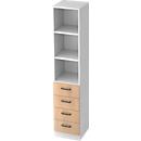 5 AA shelving unit, 2 shelves, 4 drawers, telescopic metal runner, W 406 mm, oak finish