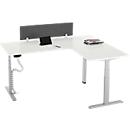 90° Winkeltisch mit Akustik-Tischtrennwand & Kabelführung, Memorymaster, elektrisch höhenverstellbar, T-Fuss, B 2000 x T 1600 mm, weiss