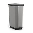 Abfalleimer Rotho RIBO, 55 l, Tretmechanismus, mit Deckel, verstellbarer Beutelraum, Recycling-Kunststoff, silber-metallic/schwarz