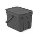 Abfallsammler Sort & Go, rechteckig, mit Wandhalterung, Deckel & Griff, 6 l, Kunststoff, grau