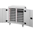 ADB laptop trolley, 16 vakken, voeding, geventileerd, cilinderslot, 67 kg, B 920 x D 500 x H 1060, lichtgrijs RAL 7035