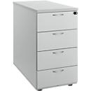 Add-on container, 4 drawers, metal handles, lockable, foot glides, incl. material tray &amp; 4 dividers, W 400 x D 800 x H 730 mm, chipboard, grey
