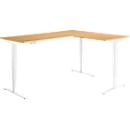 AERO FLEX hoekbureau, elektrisch in hoogte verstelbaar, hoek 90°, T-voet, B 2000 x D 1600 mm, beuken/wit + memorypaneel