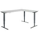AERO FLEX hoekbureau, elektrisch in hoogte verstelbaar, hoek 90°, T-voet, B 2000 x D 1600 mm, lichtgrijs/antraciet + memorypaneel