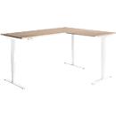 AERO FLEX hoekbureau, elektrisch in hoogte verstelbaar, hoek 90°, T-voet, B 2000 x D 2000 mm, eiken/wit + memorypaneel