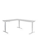 AERO FLEX hoekbureau, elektrisch in hoogte verstelbaar, hoek 90°, T-voet, B 2000 x D 2400 mm, aluminium lichtgrijs/wit + memorypaneel