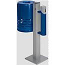Afvalbak/asbak-combinatie, gentiaanblauw/gentiaanblauw/zilver