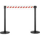 Afzetpaal met trekband, set van 2, zwart, trekband rood/wit