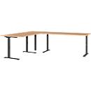 Agenda Home hoekbureau, mechanisch in hoogte verstelbaar, B 2400 x D 2000 x H 680-910 mm, Eiken kleinzoon/zwart